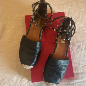 Valentino Black Leather Espadrille Sandals