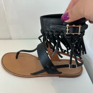 Valentino Garavani Black Trim Fringe Sandals