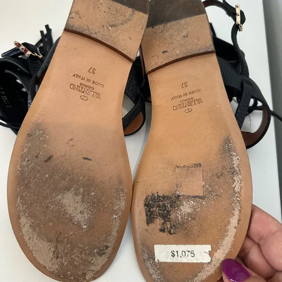 Valentino Garavani Black Trim Fringe Sandals