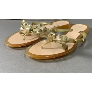 Valentino Garavani Rubber Studs Thong Sandals 39/9 Gold Authentic Slip On Jelly