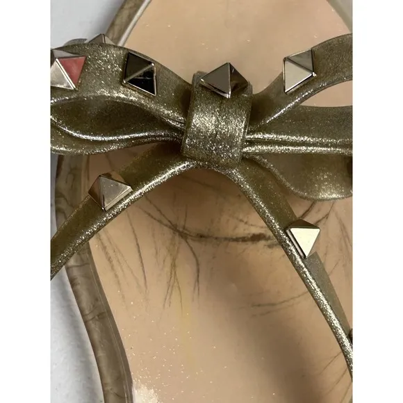 Valentino Garavani Rubber Studs Thong Sandals 39/9 Gold Authentic Slip On Jelly