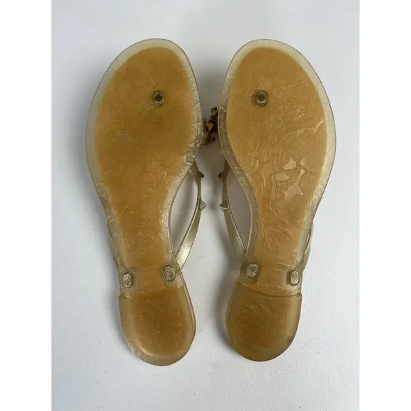 Valentino Garavani Rubber Studs Thong Sandals 39/9 Gold Authentic Slip On Jelly