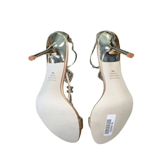 Valerie Stevens-Mosaic-Beaded Strappy Sandal Heels - Gold Leather - Womens Sz 10