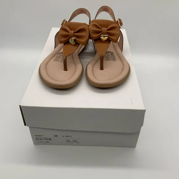 Vegan Bow T-Strap Flat Sandals for Girls Size Various