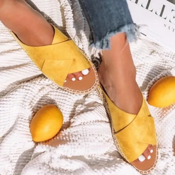 Vegan Suede Casual Straw Sandals Slides