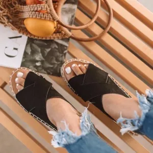 Vegan Suede Casual Straw Sandals Slides