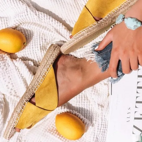 Vegan Suede Casual Straw Sandals Slides