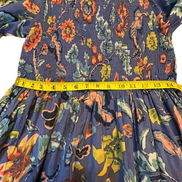 Velvet by Graham &amp; Spencer Blue Floral Smocked  Mini Dress - Size L