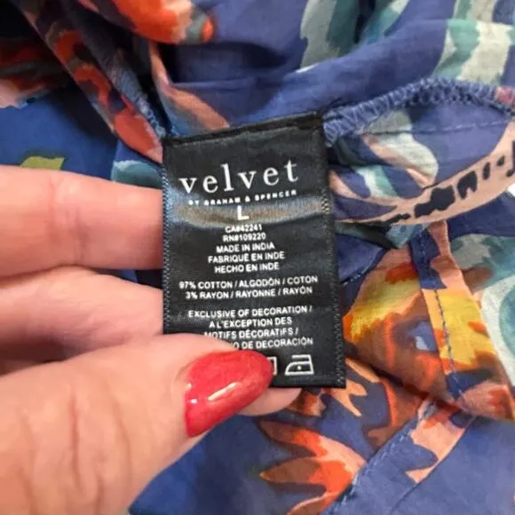 Velvet by Graham &amp; Spencer Blue Floral Smocked  Mini Dress - Size L