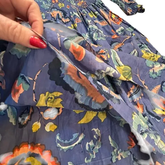 Velvet by Graham &amp; Spencer Blue Floral Smocked  Mini Dress - Size L