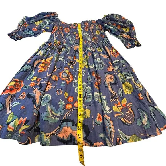 Velvet by Graham &amp; Spencer Blue Floral Smocked  Mini Dress - Size L