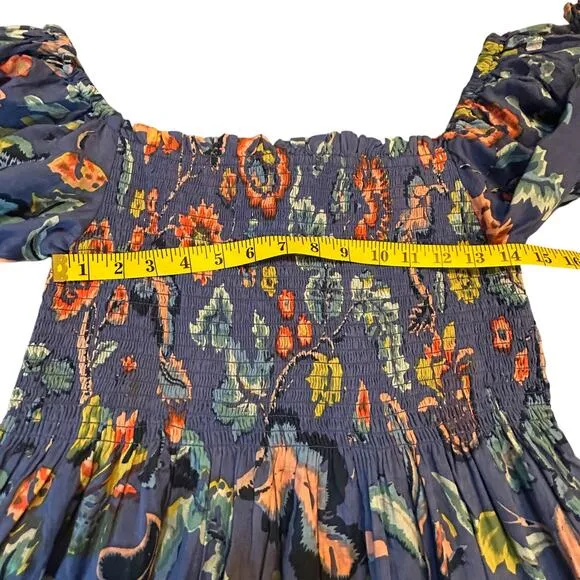 Velvet by Graham &amp; Spencer Blue Floral Smocked  Mini Dress - Size L