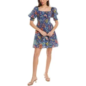 Velvet by Graham &amp; Spencer Blue Floral Smocked  Mini Dress - Size L