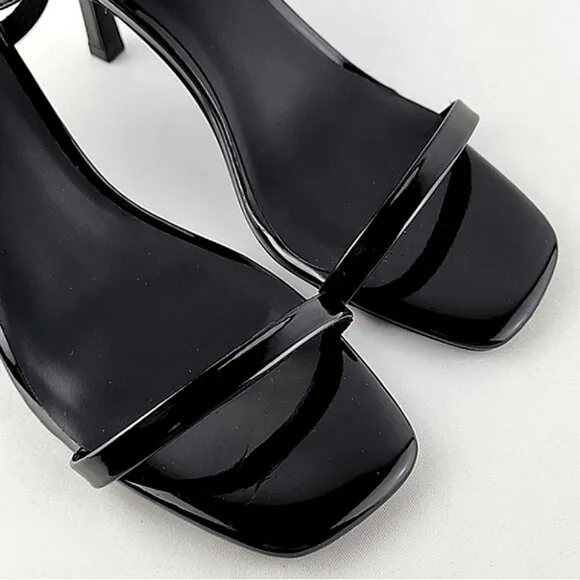 Vero Moda Lya Black Patent Thin Strappy Dressy Heeled Sandals Ankle Strap Size 8