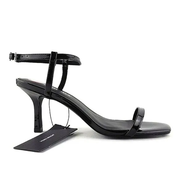 Vero Moda Lya Black Patent Thin Strappy Dressy Heeled Sandals Ankle Strap Size 8