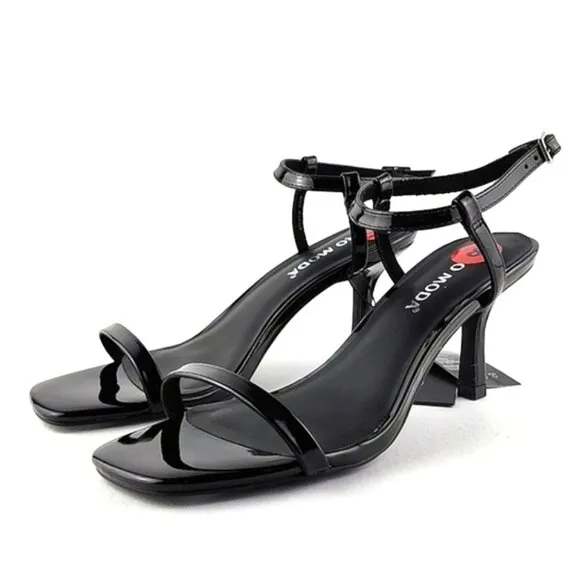 Vero Moda Lya Black Patent Thin Strappy Dressy Heeled Sandals Ankle Strap Size 8