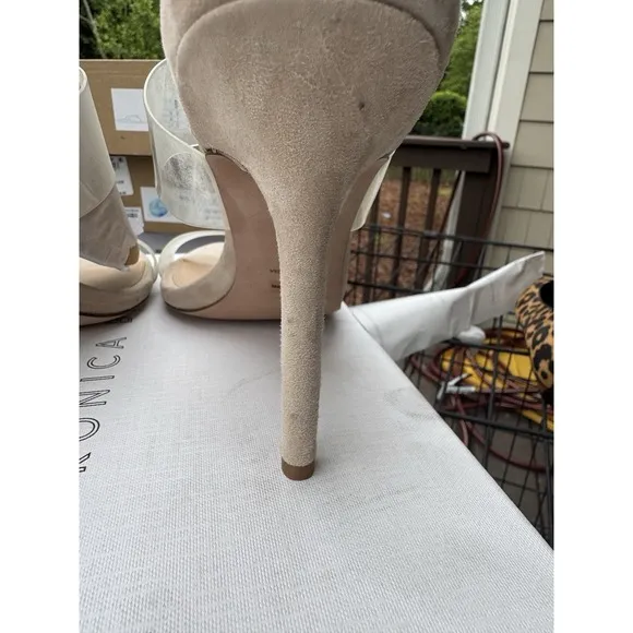 Veronica Beard Asha Heeled Sandals Women's Size 9 Ecru Clear Suede Sexy