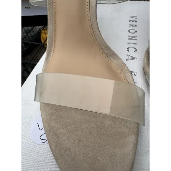 Veronica Beard Asha Heeled Sandals Women's Size 9 Ecru Clear Suede Sexy