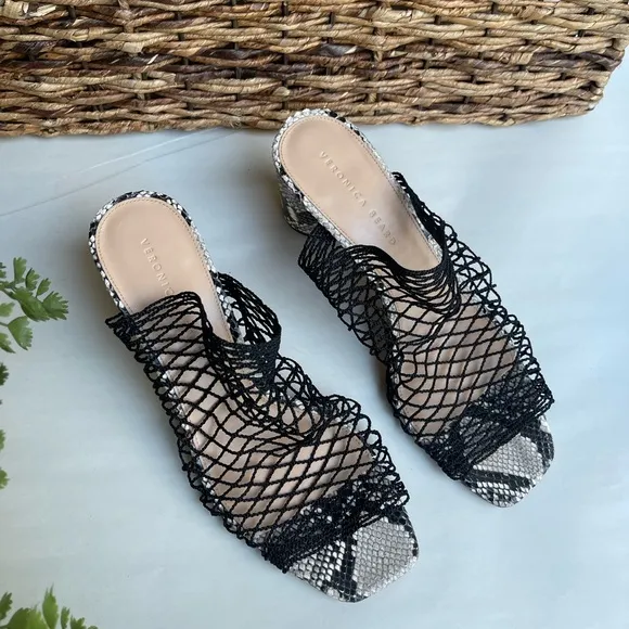 VERONICA BEARD Block Heel Mule in snake print leather Size 10 Brand New