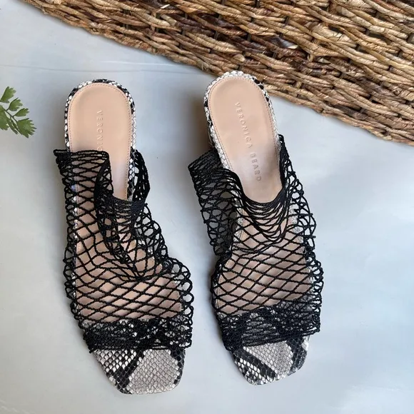 VERONICA BEARD Block Heel Mule in snake print leather Size 10 Brand New