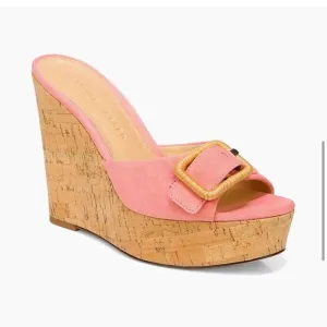 Veronica Beard Donata Pink Suede Wedge Sandals in Pink Dragonfruit Sz 10.5