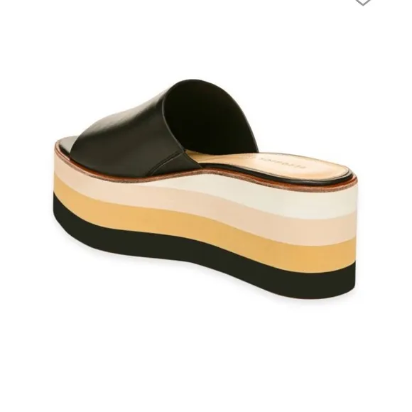Veronica Beard Eunise Leather Wedge Platform Sandals Black Size 7