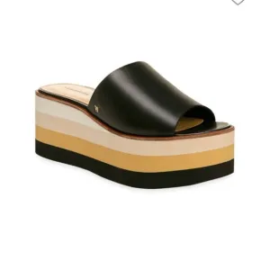 Veronica Beard Eunise Leather Wedge Platform Sandals Black Size 7