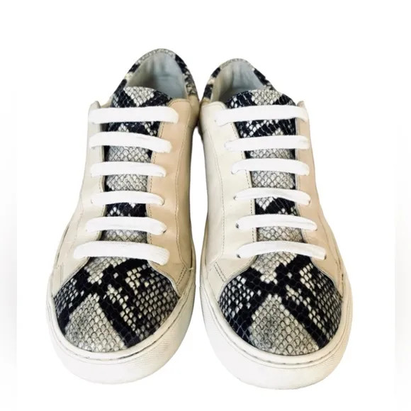 Veronica Beard | Leather Animal Print Accent | Low Top Sneakers