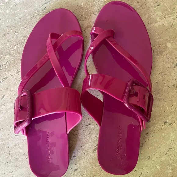 VERONICA BEARD Salva Jelly Flat Summer Beach Sandal Flip Flop Buckle Pink Size 8