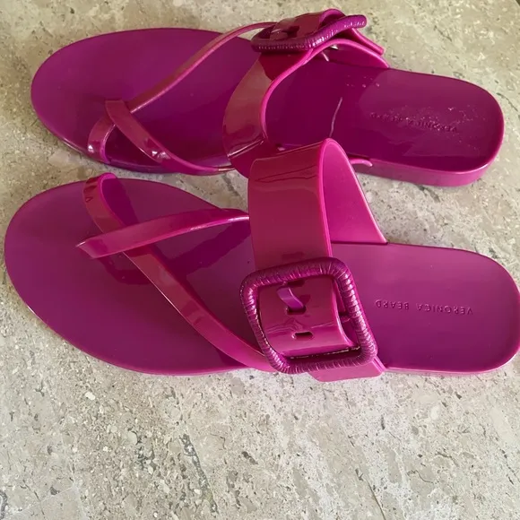 VERONICA BEARD Salva Jelly Flat Summer Beach Sandal Flip Flop Buckle Pink Size 8