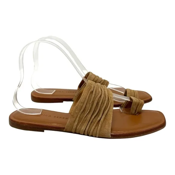 Veronica Beard Tan Suede Slip On Minimalist Slide Sandals Womens 38.5