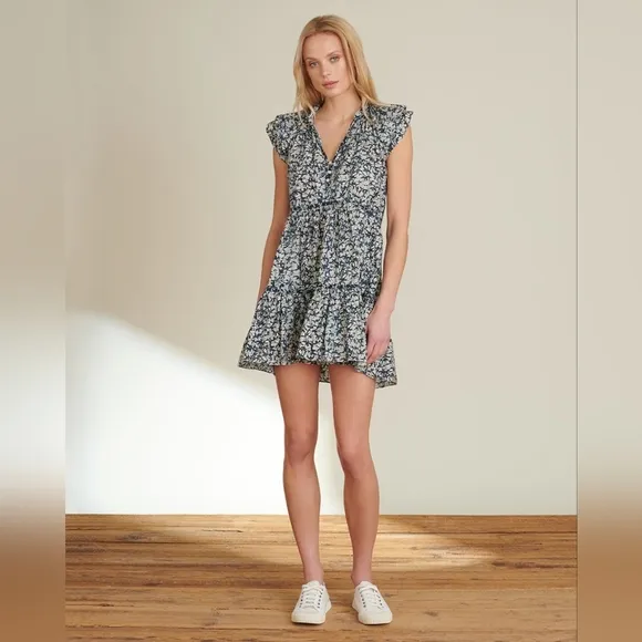 Veronica Beard Zee Ruffle Batik Print Cotton Poplin Button-front Dress NWT Sz 8