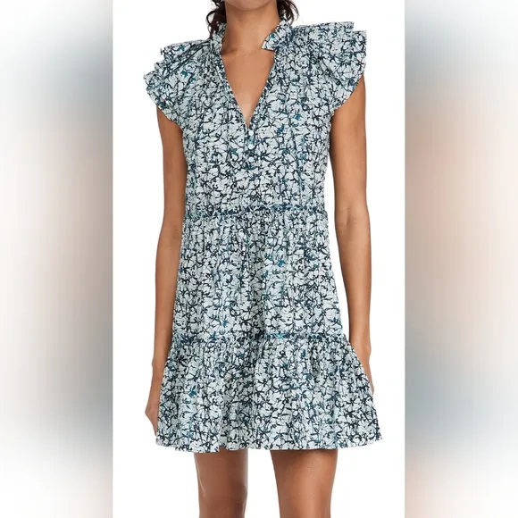 Veronica Beard Zee Ruffle Batik Print Cotton Poplin Button-front Dress NWT Sz 8