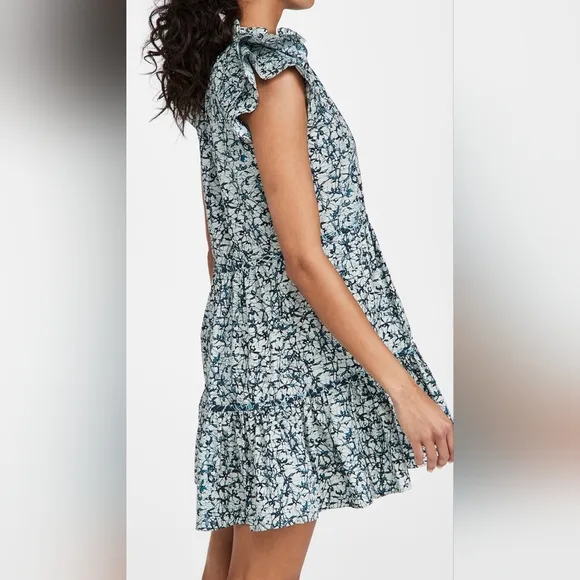 Veronica Beard Zee Ruffle Batik Print Cotton Poplin Button-front Dress NWT Sz 8