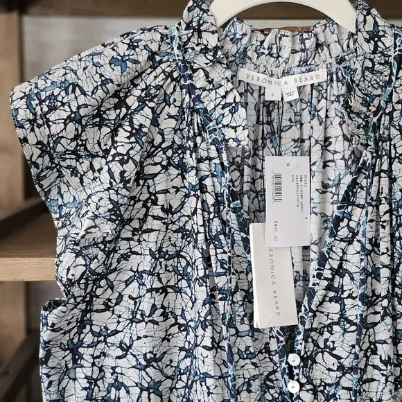 Veronica Beard Zee Ruffle Batik Print Cotton Poplin Button-front Dress NWT Sz 8