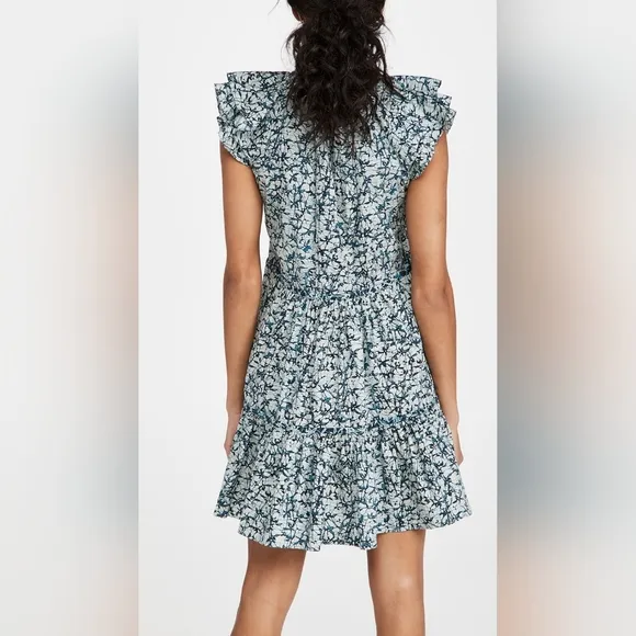 Veronica Beard Zee Ruffle Batik Print Cotton Poplin Button-front Dress NWT Sz 8