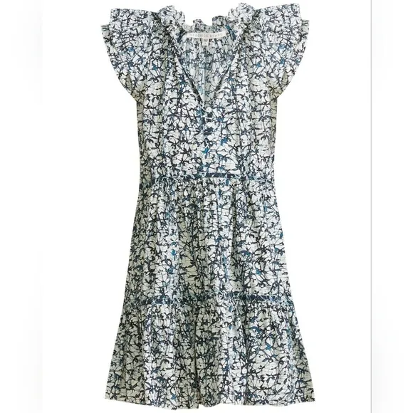 Veronica Beard Zee Ruffle Batik Print Cotton Poplin Button-front Dress NWT Sz 8