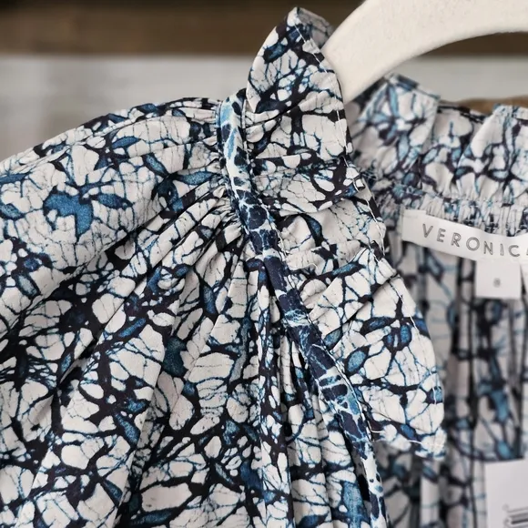 Veronica Beard Zee Ruffle Batik Print Cotton Poplin Button-front Dress NWT Sz 8