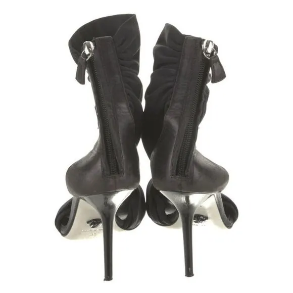 Versace Authentic Genuine Leather Solid Black High Heel Sandals 5