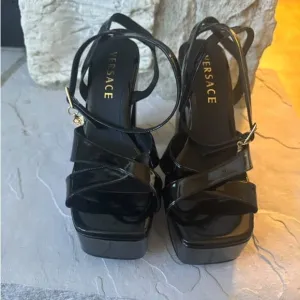 Versace Black Platform Sandals with Strappy Design