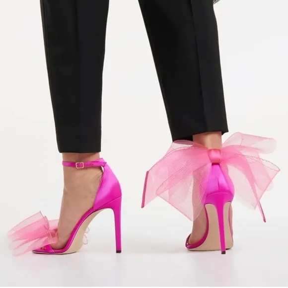 Vertundy Women's Bow Stiletto High Heel in fuchsia ￼