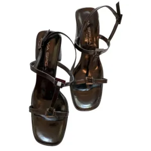 Via Spiga Black Leather Strappy Square toe Sandals Slingback 7.5N