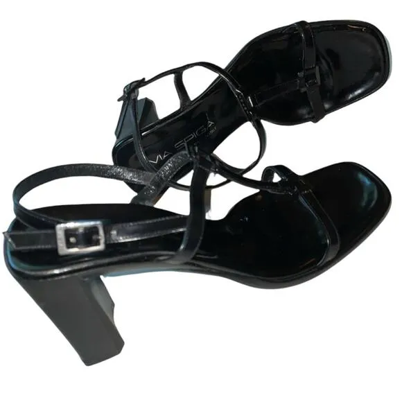 Via Spiga Black Leather Strappy Square toe Sandals Slingback 7.5N