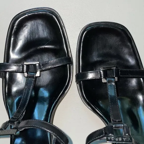 Via Spiga Black Leather Strappy Square toe Sandals Slingback 7.5N