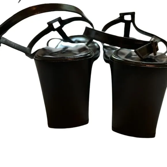 Via Spiga Black Leather Strappy Square toe Sandals Slingback 7.5N