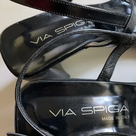 Via Spiga Black Leather Strappy Square toe Sandals Slingback 7.5N