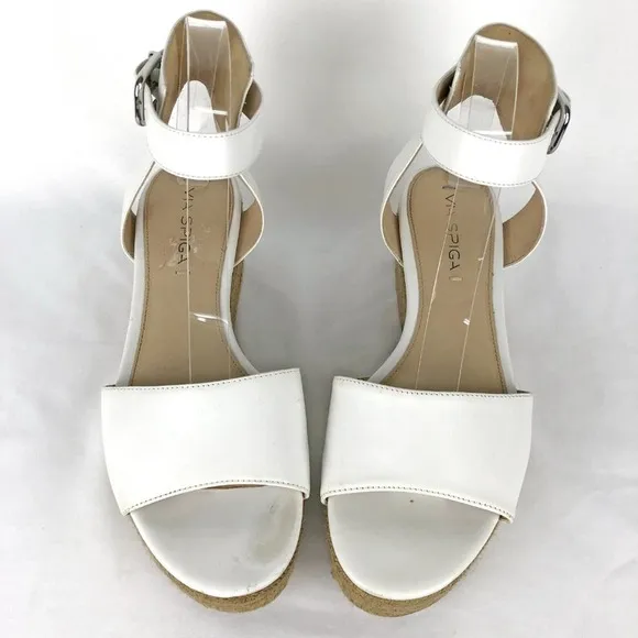 Via Spiga Nemy Platform Sandals White Leather Strappy Espadrille Ankle Strap 8.5