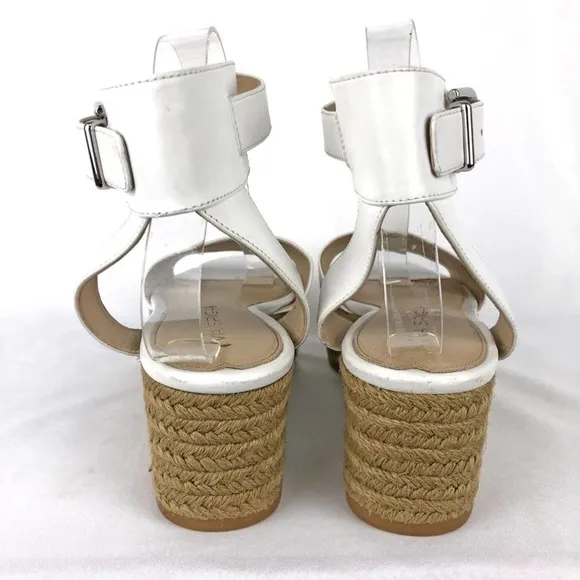 Via Spiga Nemy Platform Sandals White Leather Strappy Espadrille Ankle Strap 8.5