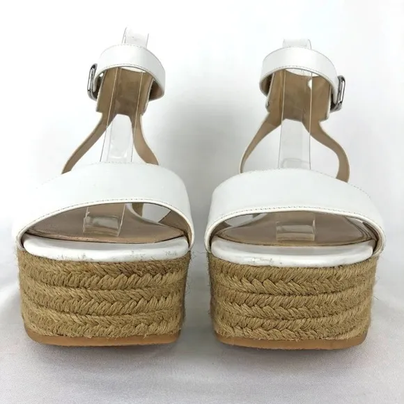 Via Spiga Nemy Platform Sandals White Leather Strappy Espadrille Ankle Strap 8.5