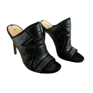 Via Spiga Sandals Snake Print Black Open Toe Slip On Heels Women's Shoes Size 6